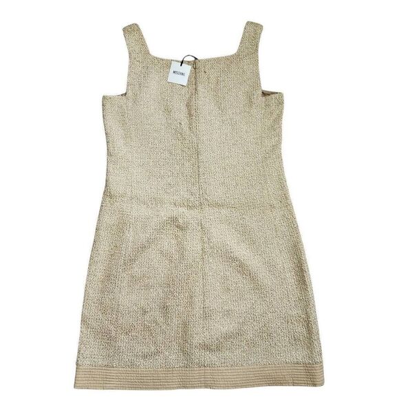 Moschino Dress 12 Sheath Tweed Gold Sleveless Holiday $459 Retail - Picture 2 of 5